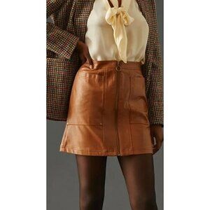 NWT PILCRO BY ANTHROPOLOGIE  FAUX LEATHER CEDAR FRONT ZIPPER MINI DRESS SZ 6